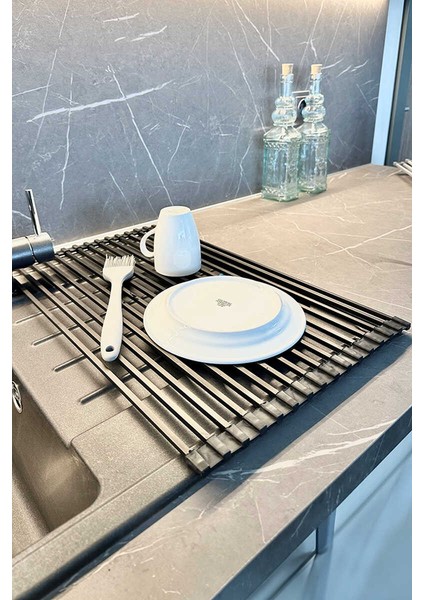 Lavabo Üstü Katlanabilen Nihale Bulaşıklık Paslanmaz Aluminyum - Siyah