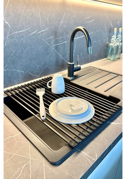 Lavabo Üstü Katlanabilen Nihale Bulaşıklık Paslanmaz Aluminyum - Siyah fiyatları