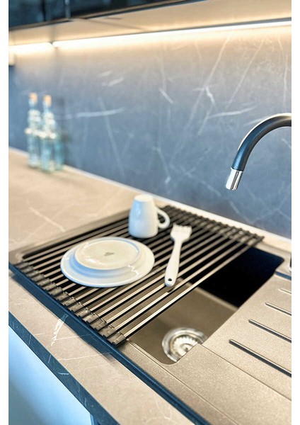 Lavabo Üstü Katlanabilen Nihale Bulaşıklık Paslanmaz Aluminyum - Siyah modelleri