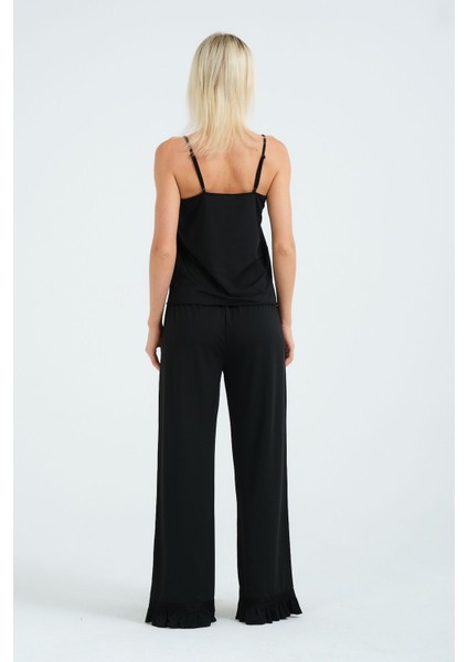 Kadın Siyah Dantelli Askılı Viskon Pijama Takımı Yumuşak, Şık ve Rahat Uyku Seti indirimleri