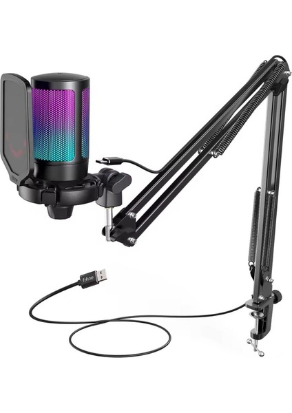 Rgb Işıklı USB Mikrofon Seti Yayıncılar, Podcast Oyun Için Profesyonel Kayıt Mikrofonu Kol Standı