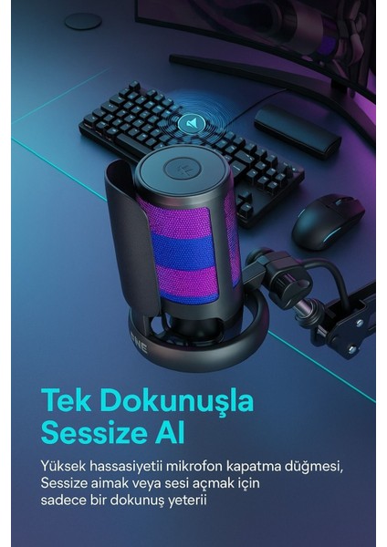 Rgb Işıklı USB Mikrofon Seti Yayıncılar, Podcast Oyun Için Profesyonel Kayıt Mikrofonu Kol Standı