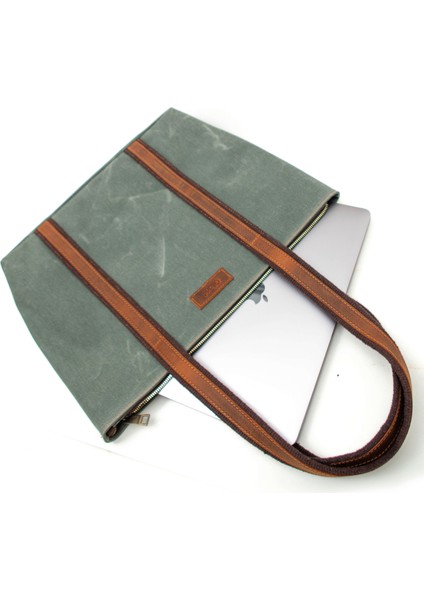 Design 05 Kanvas Kumaş - Deri Kadın Haki Omuz Çanta
