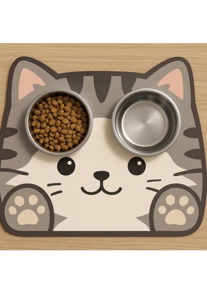 Kedi Desenli Su Emici Mama ve Su Kabı Altlığı – Anti-Kayma Özellikli fiyatları