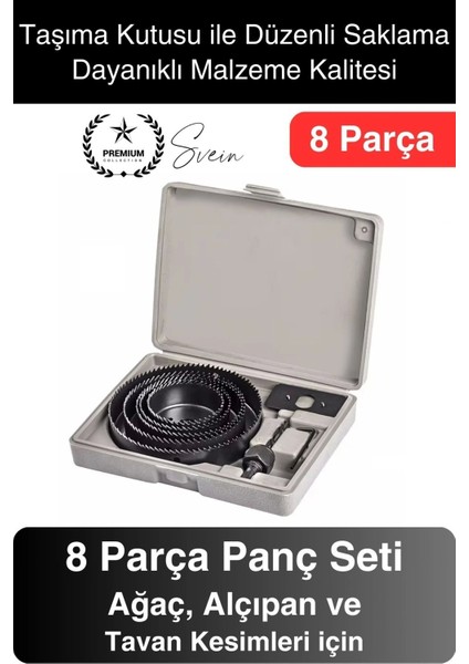 8 Parça Panç Seti Ağaç Kesme Testere Matkap Ucu Takımı Alçıpan Tavan Kartonpiyer Alyan Anahtar