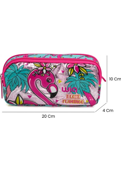 3 Bölmeli Palm Flamingo Çanta Seti Turkuaz Okul Çantası Termoslu Beslenme Çantası Kalemlik
