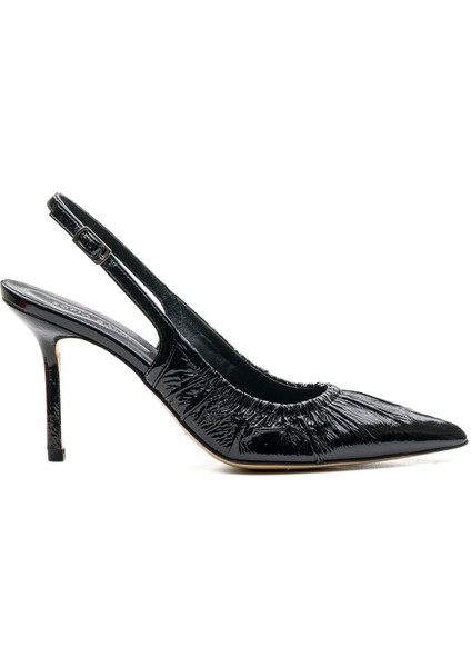 Magy Siyah Hakiki Deri Kadın Stiletto & Abiye