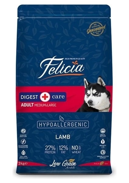 Felicia Düşük Tahıllı Hipoalerjenik Kuzu Etli Orta ve Büyük Irk Yetişkin Köpek Maması 3 kg