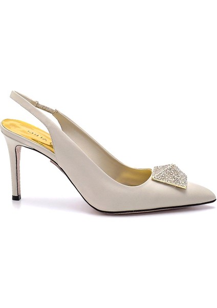 Lenı Krem Hakiki Deri Kadın Stiletto & Abiye