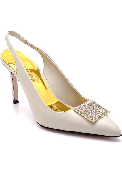 Lenı Krem Hakiki Deri Kadın Stiletto & Abiye