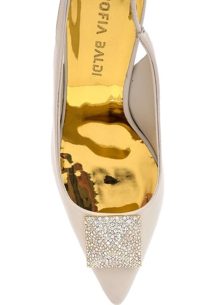 Lenı Krem Hakiki Deri Kadın Stiletto & Abiye