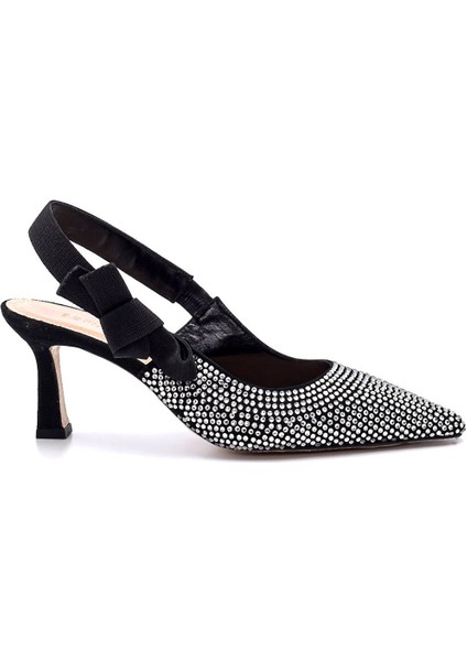 Zoran Siyah/gümüş Süet Kadın Stiletto & Abiye