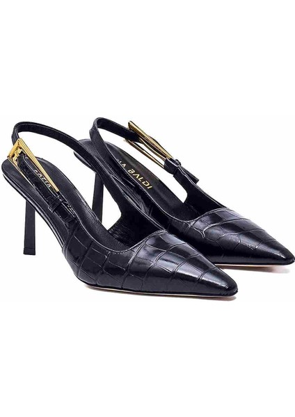 Meta Siyah Hakiki Deri Kadın Stiletto & Abiye modelleri