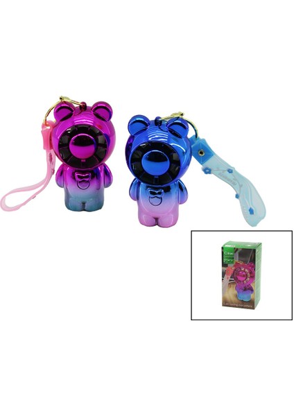 Kiwi KFAN-7400 Ayıcık Modeli El Tipi - Masa Üstü Mini Fan USB Şarjlı Anahtarlıklı 2-Kademe Hız Parlak Renkli (5067)