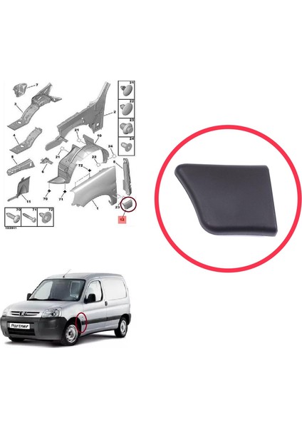 BSP1204-1 Peugeot Partner M59 2002-2008 Makyajlı Kasa 8544.J5 Için Ön Sol Çamurluk Çıtası fiyatları