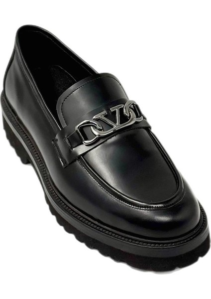 2002 Erkek Yüksek Taban Tokalı Bağsız Şık Kundura Siyah Açma modelleri