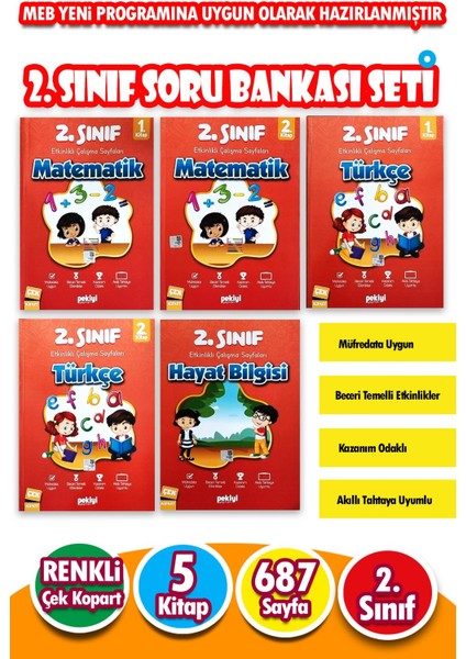 2.sınıf Tüm Dersler Soru Bankası 5 Kitap Türkçe Matematik Hayat Bilgisi