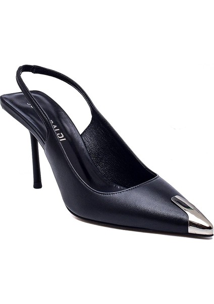 Honna Siyah Hakiki Deri Kadın Stiletto & Abiye