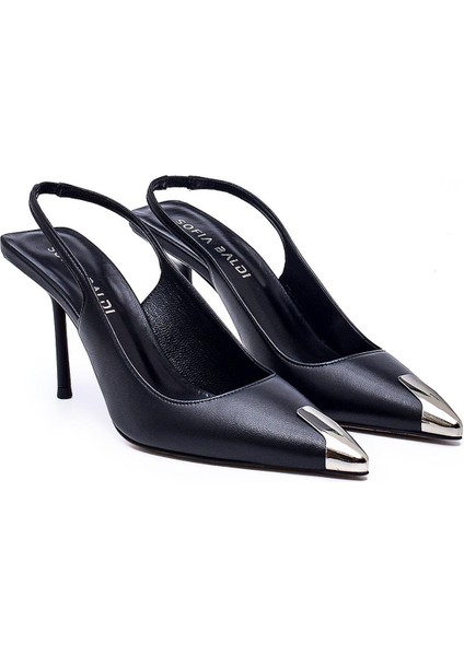 Honna Siyah Hakiki Deri Kadın Stiletto & Abiye