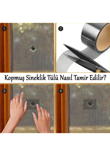 48 mm x 2 Metre Yapışkanlı Sineklik Tülü Tamir Bandı Yırtık Kopmuş Delik Fiber Tül Yapıştırma Gri