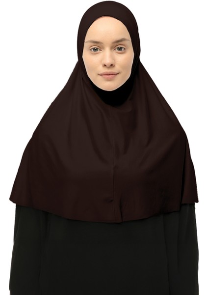 Hazır Türban Peçeli Pratik Eşarp Tesettür Nikaplı Hijab - Namaz Örtüsü Sufle (Xl) - Koyu Kahverengi