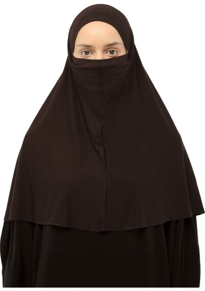 Hazır Türban Peçeli Pratik Eşarp Tesettür Nikaplı Hijab - Namaz Örtüsü Sufle (Xl) - Koyu Kahverengi