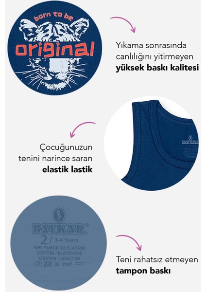 Erkek Çocuk Pamuklu Bisiklet Yaka Baskılı Atlet Tişört 3'lü PAKET 2510 Renkli indirimleri