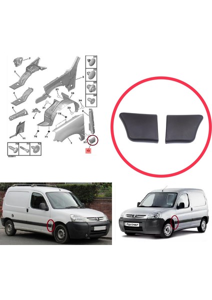 BSP1204 Peugeot Partner M59 2002-2008 Makyajlı Kasa 8544.J5 8544.J6 Için Ön Sol ve Sağ Çamurluk Çıtası fiyatları