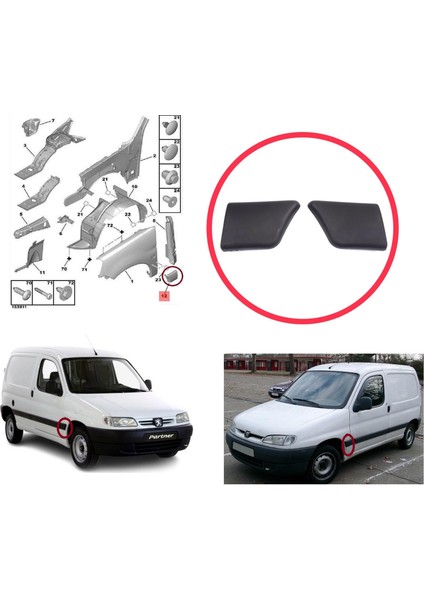 BSP1202 Peugeot Partner M49 1996-2002 Makyajsız Kasa 8544.F2 8544.F1 Için Ön Sol ve Sağ Çamurluk Çıtası fiyatları