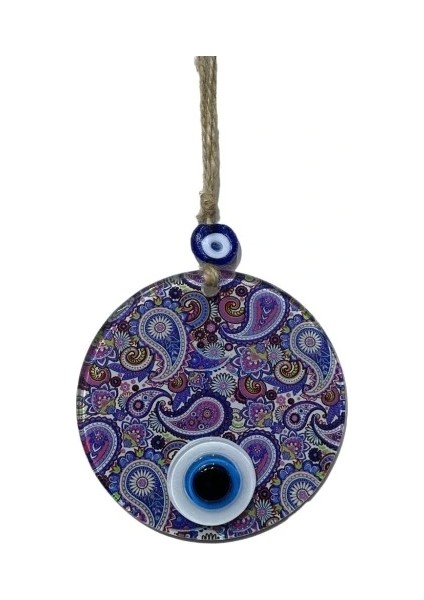 Mandala Desen Mavi Mor Nazar Boncuklu Füzyon Cam El Işçiliği 12 cm Duvar Süsü Nazarlık Hediyelik Eşya indirimleri