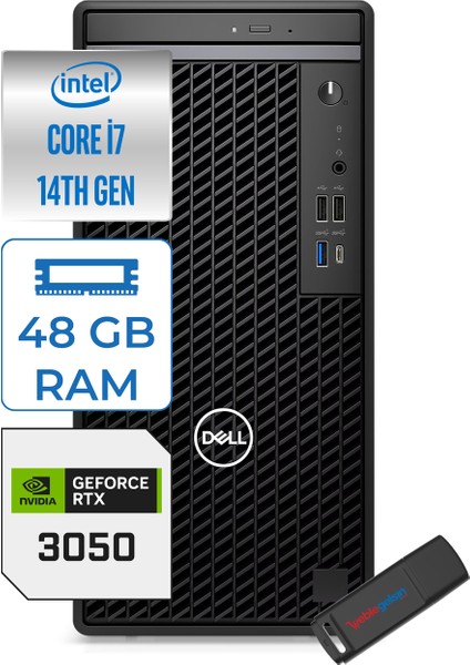 Optiplex 7020MT Plus I7-14700 Vpro 48GB Ddr5 256GB SSD Windows 11 Home 6GB/RTX3050 Masaüstü Bilgisayar WN009O7020MTPEH16+ZETTAUSBBELLEK