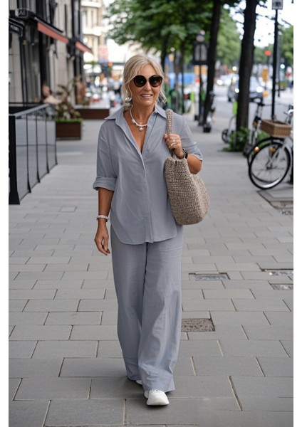 Ikili Keten Alt Üst Gri Takım