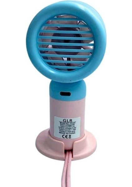 3 Kademeli Şarjlı Mini El Fanı - Mavi Pembe
