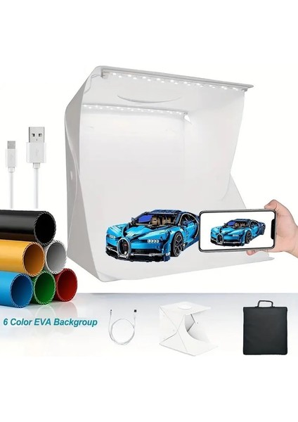 Buffer® Katlanır Işıklı Fotoğraf Stüdyosu 40X40 cm 6 Renk Fonlu Ürün Çekimi Için Uygun Fotoğraf Çekim Kutusu