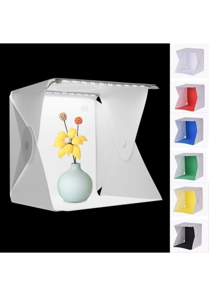 Buffer® Katlanır Işıklı Fotoğraf Stüdyosu 40X40 cm 6 Renk Fonlu Ürün Çekimi Için Uygun Fotoğraf Çekim Kutusu