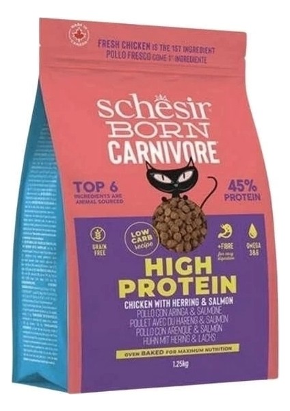Schesir Born Carnivore Tavuklu Somonlu ve Ringa Balıklı Yetişkin Kedi Maması 1.25 kg fiyatları