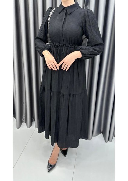 Belden Büzgülü Volan Detaylı Elbise