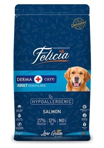 Felicia Düşük Tahıllı Hipoalerjenik Somonlu Orta ve Büyük Irk Yetişkin Köpek Maması 3 kg