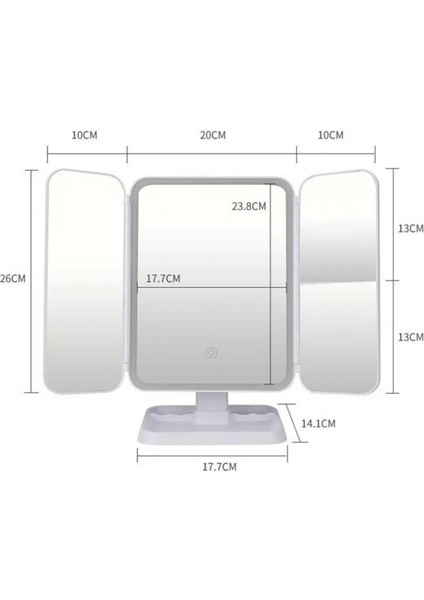 Buffer® 2 Kapaklı,3 Farklı Dokunmatik LED Ayarlı USB Şarj ile Şarj Olabilen Makyaj Aynası
