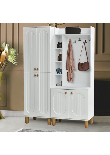 Lidya Portmanto Takımı Beyaz Raflı Askılıklı Ayakkabılık Dolap 140x37x195 cm modelleri
