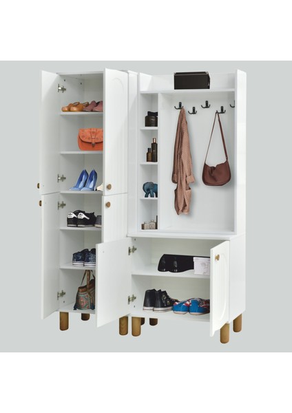 Lidya Portmanto Takımı Beyaz Raflı Askılıklı Ayakkabılık Dolap 140x37x195 cm fırsatları