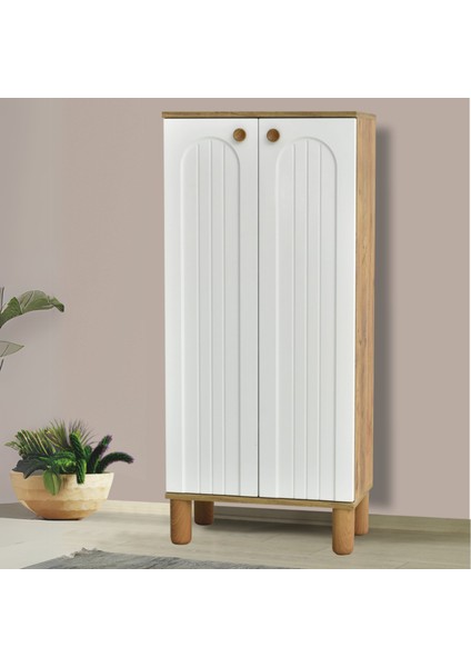Lidya 2 Kapaklı Ayakkabılık – Atlantik Çam / Beyaz Modern Çizgili Model 60x34x135 Cm fiyatları