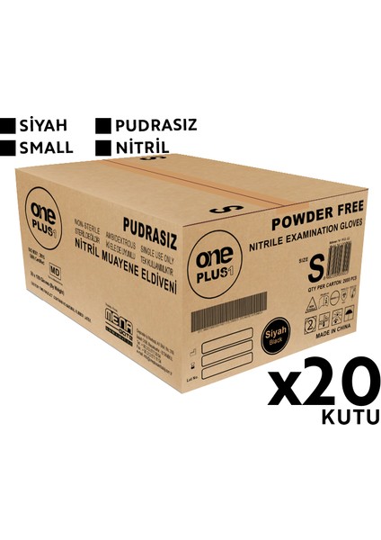One Plus Nitril Muayene Eldiveni 100'LÜ S Küçük Boy Siyah 20 Kutu