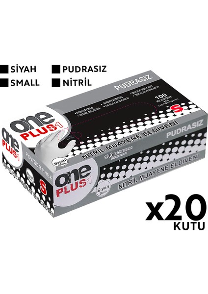 One Plus Nitril Muayene Eldiveni 100'LÜ S Küçük Boy Siyah 20 Kutu