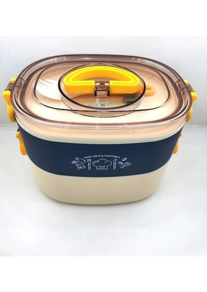 Vagonlife BL50251-2 Çelik Yemek Kabı 2 Katlı 3 Bölmeli Lunch Box Mavi