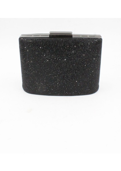 064 380 Siyah Kristal Taşlı Abiye Çanta Clutch Gece Çantası