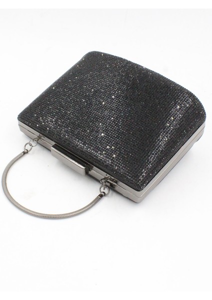 064 380 Siyah Kristal Taşlı Abiye Çanta Clutch Gece Çantası