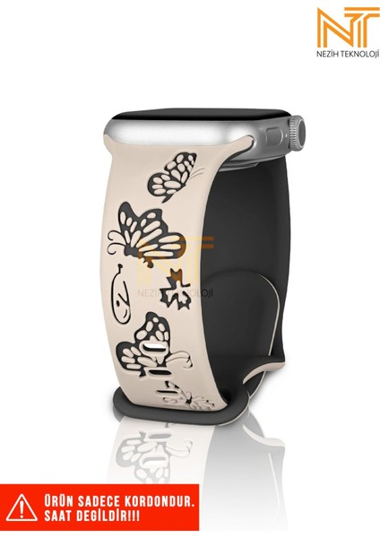 Apple Watch Seri 2/3/4/5/6/7/8/9/se 38MM/40MM/41MM Seri 10 42MM Uyumlu Kelebek Desen Silikon Kordon