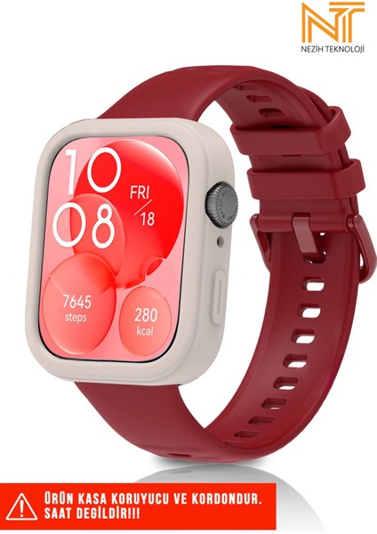 Huawei Watch Fit 3 Uyumlu Yumuşak Renkli Silikon Kasa Koruyucu Jel Silikon Kordon (Set)