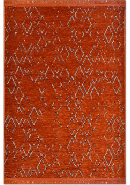Akasya Kiremit Rengi Baklava Desenli Halı – Yumuşak, Kaymaz, Yıkanabilir ve Şık Tasarım - 40 x 60 cm